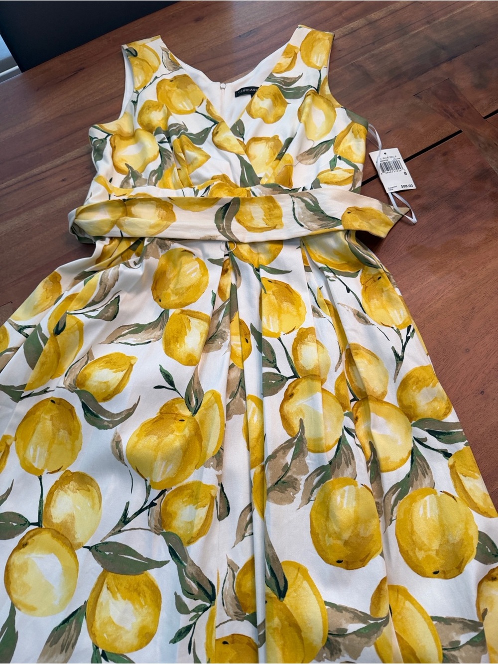 Floral Lemon-Print Midi Dress in Yellow and white